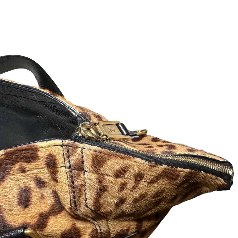 Yves Saint Laurent Rive Gauche Leopard Printed Pony Hair Downtown Tote - Picture 9 of 10